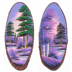 Панно на срезе дерева "Рассвет" вертикальное 80-85 см каменная крошка