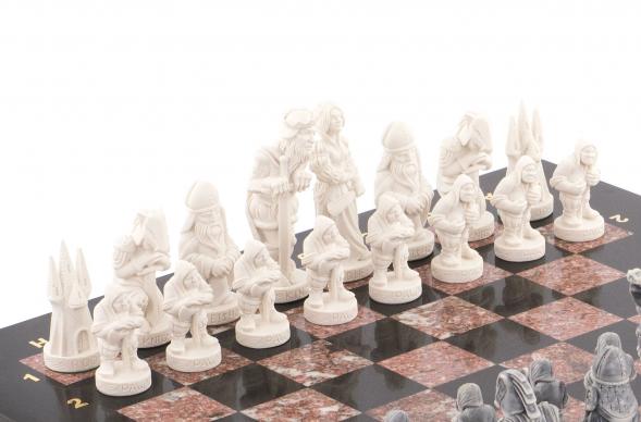 Шахматы настольные &amp;quot;Средневековье&amp;quot; 40х40 см камень лемезит змеевик 119835