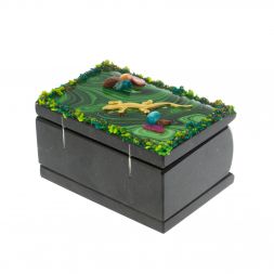 Шкатулка с иллюстрацией под малахит &amp;quot;Ящерица и самоцветы&amp;quot; змеевик 10х6,5х6 см