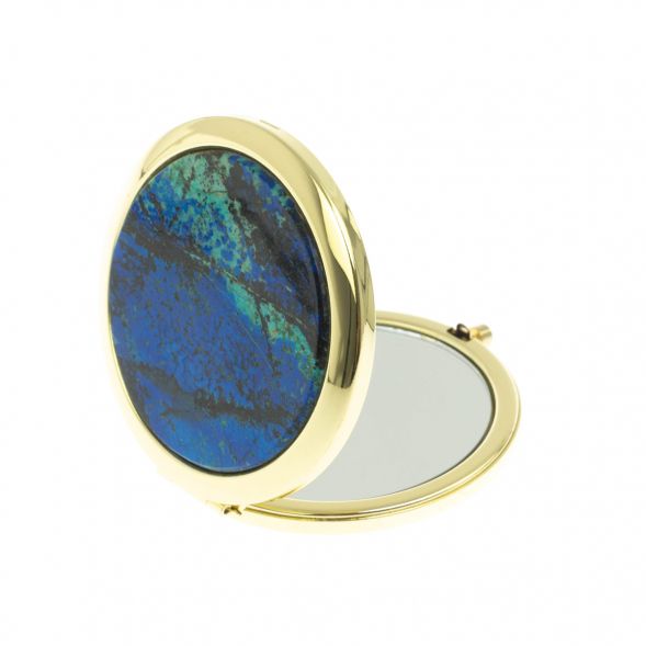Зеркало круглое из камня азурит цвет золото 129070