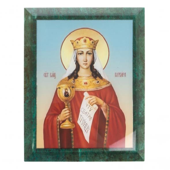 Икона настенная &amp;quot;Св.Варвара&amp;quot; камень змеевик 14х18х1,2 см 123379