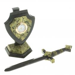 Часы "Щит и меч" малый камень змеевик