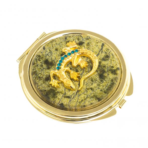 Зеркальце круглое из змеевика с круглой ящерицей цвет золото 124191