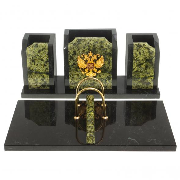 Настольный набор из змеевика &amp;quot;Грани&amp;quot; с гербом РФ 124002