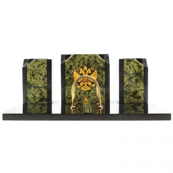 Настольный набор из змеевика &amp;quot;Грани&amp;quot; с гербом РФ 124002