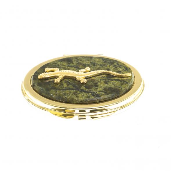 Зеркальце овальное из змеевика с прямой ящерицей цвет золото 124193