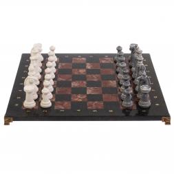 Шахматы "Стаунтон" из мрамолита 44х44 см лемезит / змеевик