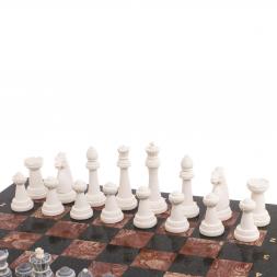 Шахматы "Стаунтон" из мрамолита 44х44 см лемезит / змеевик