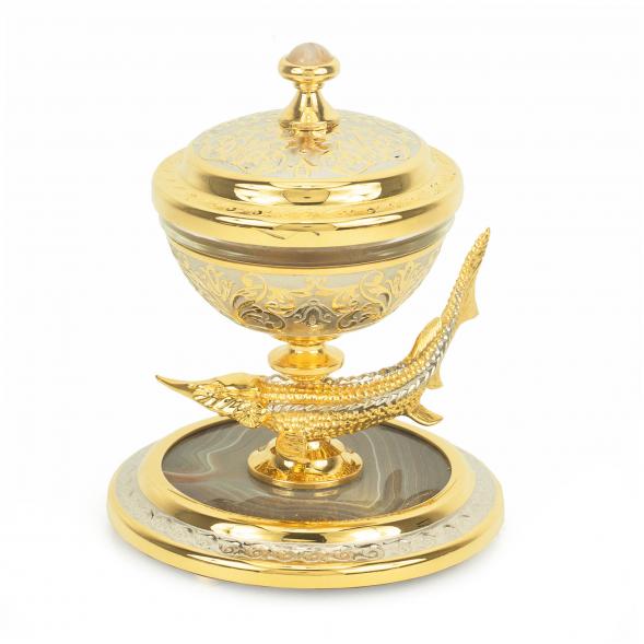 Икорница &amp;quot;Стерлядка&amp;quot; камень агат в подарочной упаковке Златоуст 118677