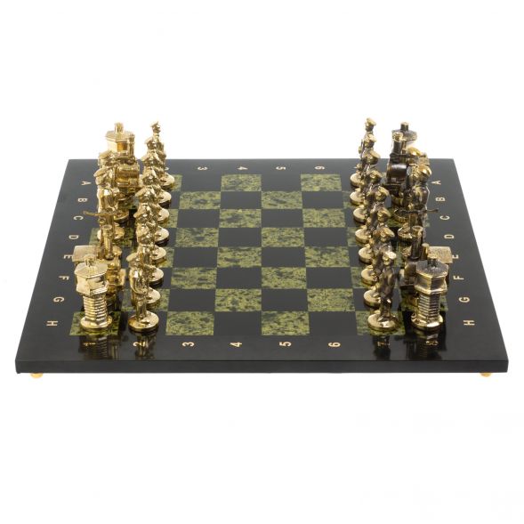 Бронзовые шахматы &amp;quot;Железнодорожники&amp;quot; доска 40х40 см змеевик 128161