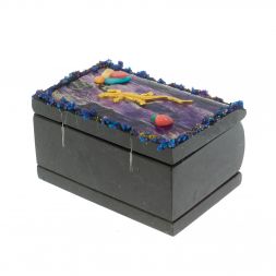 Шкатулка с иллюстрацией под чароит &amp;quot;Ящерица и самоцветы&amp;quot; змеевик 10х6,5х6 см