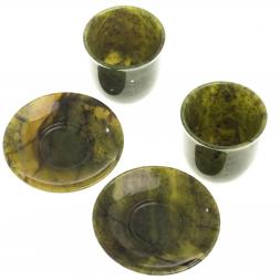 Кофейная пара камень нефрит (2 чашки, 2 блюдца)