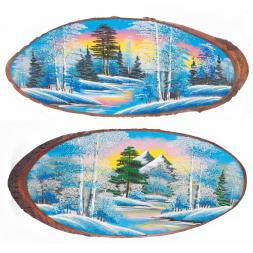 Панно на срезе дерева "Зима" горизонтальное 90-95 см каменная крошка