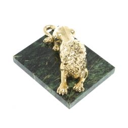 Статуэтка из бронзы &amp;quot;Лев лежит&amp;quot; на подставке из змеевика