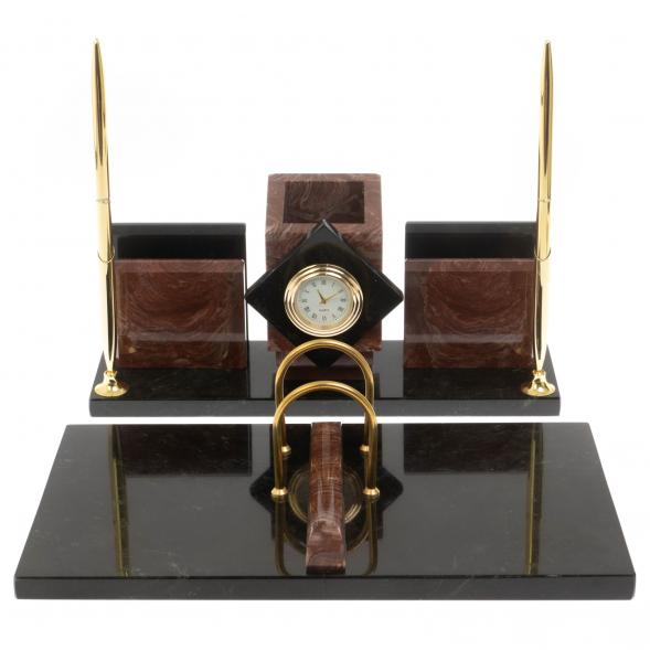 Письменный прибор &amp;quot;Менеджер&amp;quot; с часами камень лемезит 129648