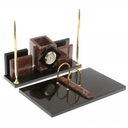 Письменный прибор &amp;quot;Менеджер&amp;quot; с часами камень лемезит