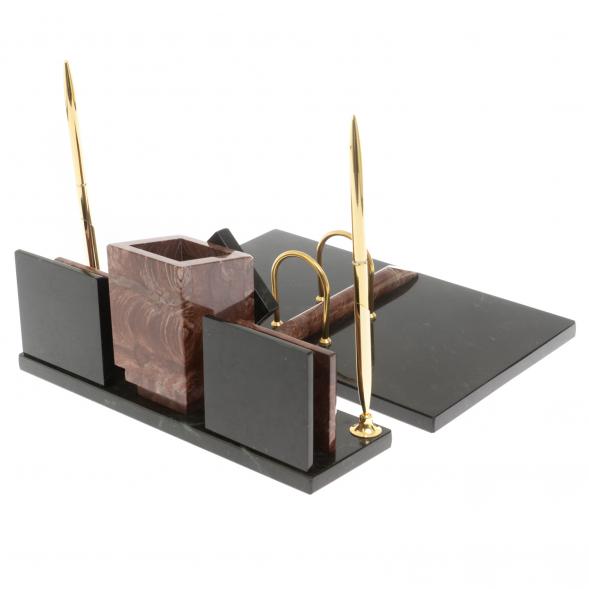 Письменный прибор &amp;quot;Менеджер&amp;quot; с часами камень лемезит 129648