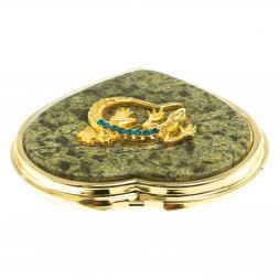 Зеркало &amp;quot;Сердце&amp;quot; из змеевика с круглой ящерицей цвет золото