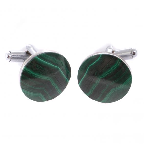 Запонки круглые камень малахит 124650