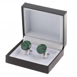 Запонки круглые камень малахит