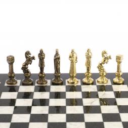 Шахматы "Ренессанс" доска 36х36 см мрамор, змеевик фигуры цвет бронза-золото