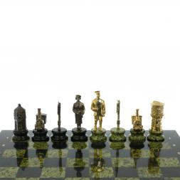 Шахматы подарочные &amp;quot;Железнодорожники&amp;quot; из бронзы и змеевика 48х48 см