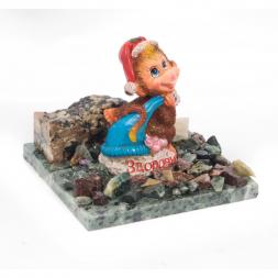 Сувенир &amp;quot;Обезьянка с синим мешком №4&amp;quot; змеевик