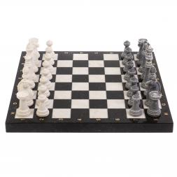 Шахматы "Стаунтон" из мрамолита 40х40 см белый мрамор / змеевик