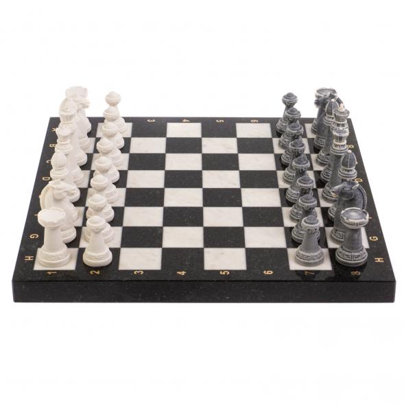 Шахматы &amp;quot;Стаунтон&amp;quot; из мрамолита 40х40 см белый мрамор / змеевик 126451