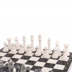 Шахматы "Стаунтон" из мрамолита 40х40 см белый мрамор / змеевик