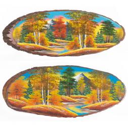 Панно на срезе дерева "Осень" горизонтальное 90-95 см каменная крошка