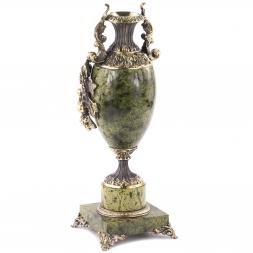 Настольная ваза с часами "Виноград" бронза змеевик