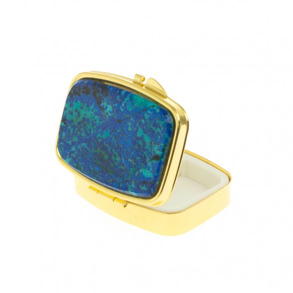 Таблетница на 2 отделения камень азурит цвет золото 129074