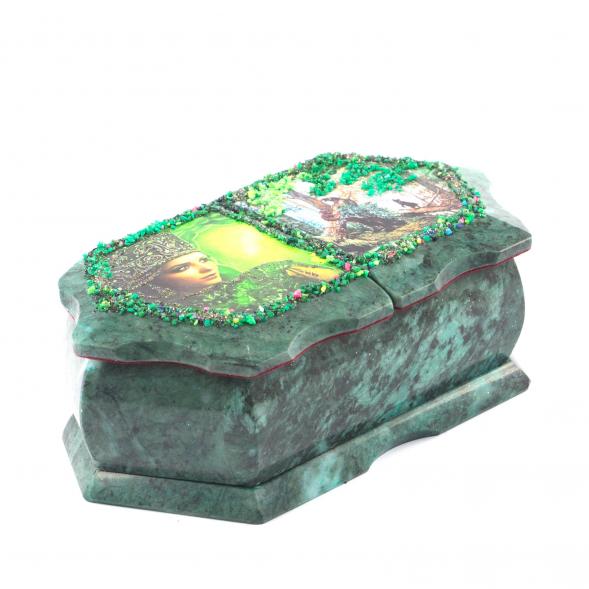 Шкатулка из камня змеевик &amp;quot;Хозяйка медной горы / Утро в сосновом лесу&amp;quot; 20х10х7,5 см 121433
