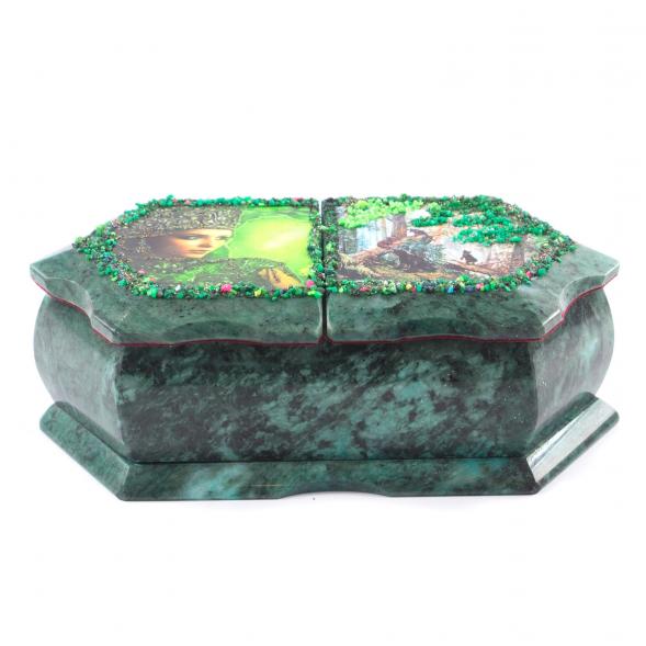 Шкатулка из камня змеевик &amp;quot;Хозяйка медной горы / Утро в сосновом лесу&amp;quot; 20х10х7,5 см 121433