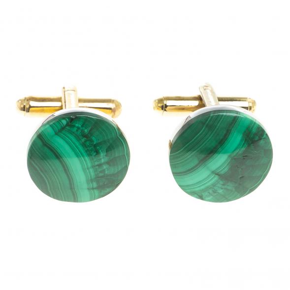Запонки камень малахит круглые цвет золото 123830