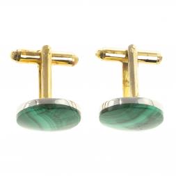 Запонки камень малахит круглые цвет золото
