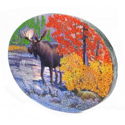 Панно из камня на подставке "Лось в реке" 19х3,5х13 см