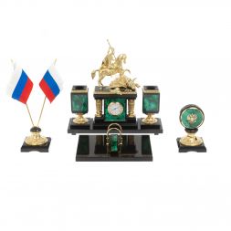 Настольный набор из малахита "Георгий Победоносец"