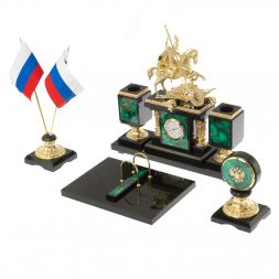 Настольный набор из малахита "Георгий Победоносец"