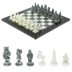 Шахматы &amp;quot;Северные народы&amp;quot; доска 40х40 см шабровский змеевик мрамор