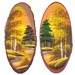 Панно на срезе дерева "Осень янтарная" вертикальное 80-85 см каменная крошка