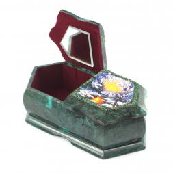 Шкатулка из камня змеевик &amp;quot;Хозяйка медной горы - Зимний пейзаж&amp;quot; 20х10х7,5 см