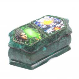 Шкатулка из камня змеевик &amp;quot;Хозяйка медной горы - Зимний пейзаж&amp;quot; 20х10х7,5 см