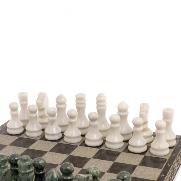 Шахматы с гравировкой &amp;quot;Греческий орнамент&amp;quot; доска 40х40 см змеевик белый мрамор 126145