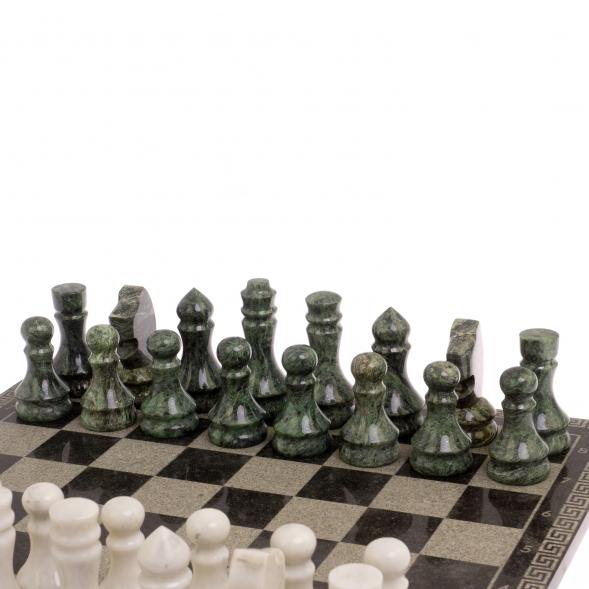 Шахматы с гравировкой &amp;quot;Греческий орнамент&amp;quot; доска 40х40 см змеевик белый мрамор 126145