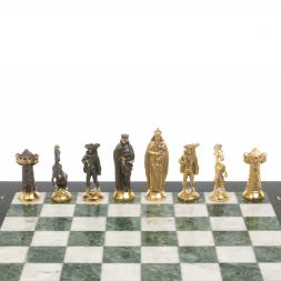 Шахматы подарочные из бронзы &amp;quot;Средневековье&amp;quot; 40х40 см мрамор змеевик