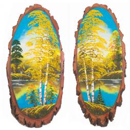 Панно на срезе дерева &amp;quot;Осень&amp;quot; вертикальное 85-90 см каменная крошка