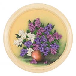 Панно каменное на тарелке из дерева &amp;quot;Сирень&amp;quot; 40 см