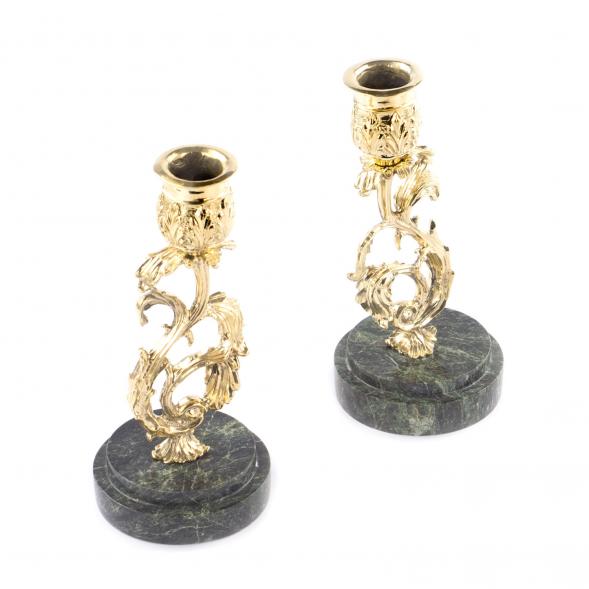 Бронзовый подсвечник на подставке из змеевика пара 121337